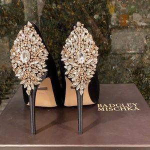 Badgley Mischka Kiara black satin evening shoes